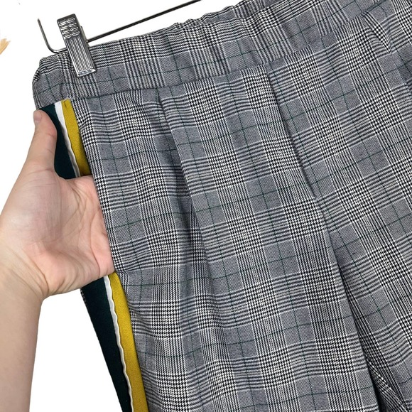 Zara Cigarette Pants Trouser Plaid Side Stripe Gray Green Yellow XS - Picture 5 of 10
